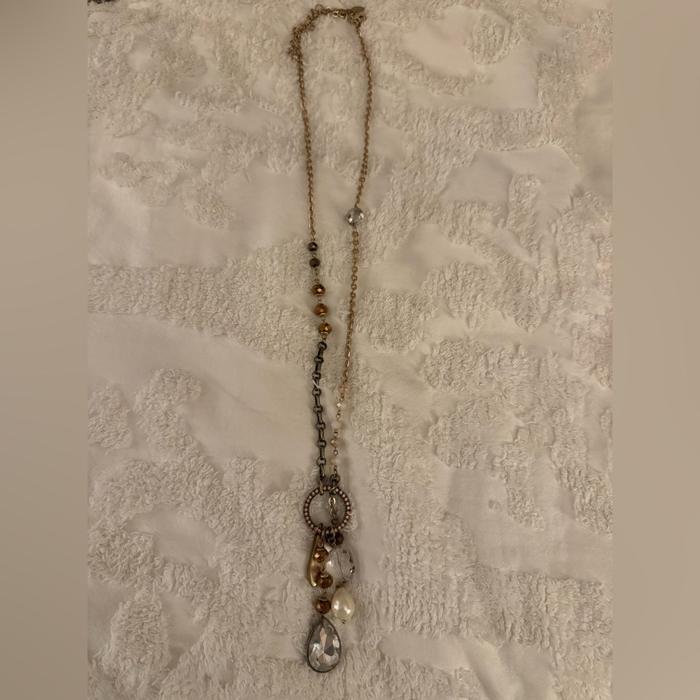 Chico's Gold Beaded Pendant Necklace